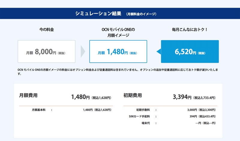 OCN モバイル ONEの料金をシミュレーション